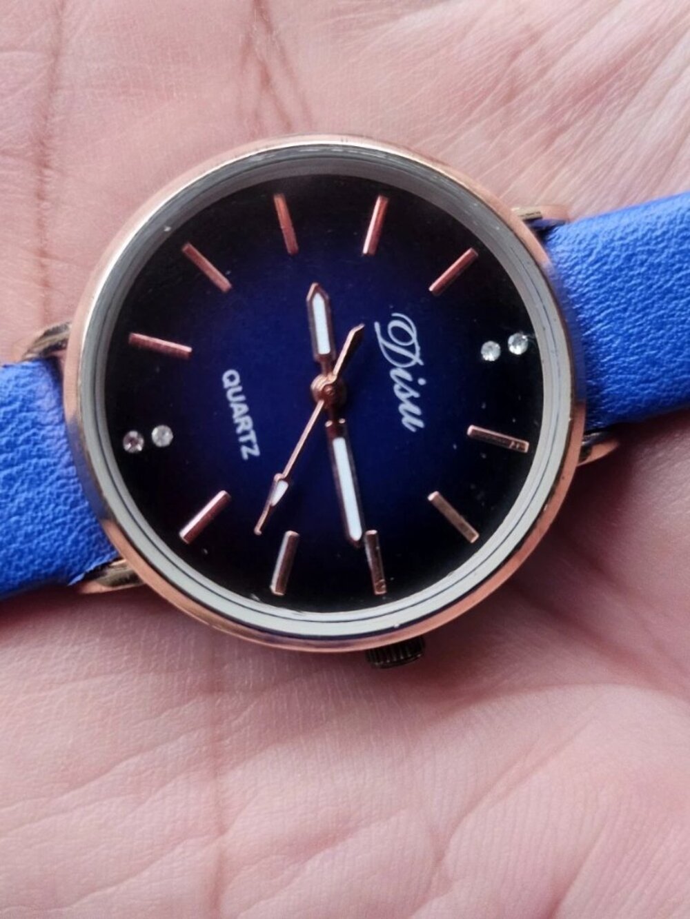 Disu Ladies Wristwatch Blue Faux Vegan Leather Strap Quartz Analog Watch
